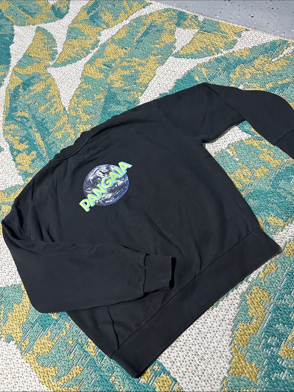 Pangaia Black Crewneck with Earth Graphic
